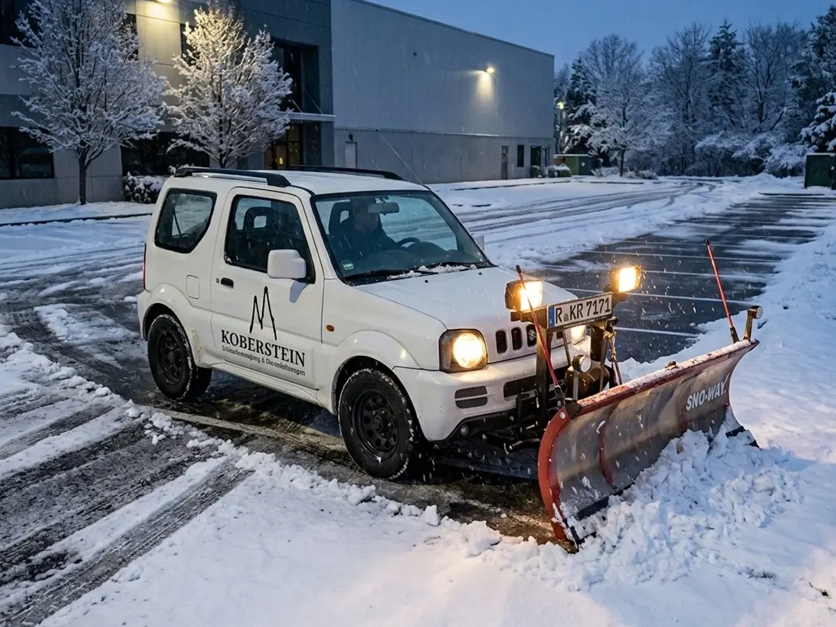 Koberstein-Fahrzeug mit Schneepflug im Winterdienst